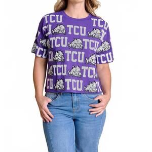 NEW STEWART SIMMONS tcu sequin repeat tee in purple